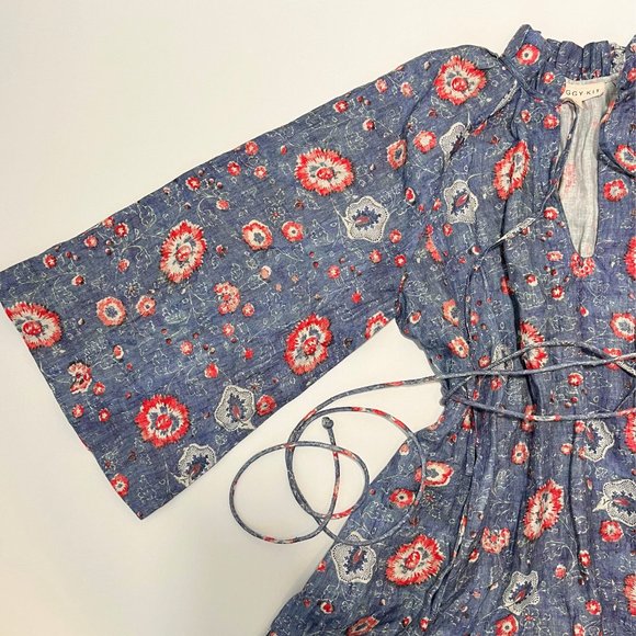 Wiggy Kit Keeper Dress Blue Linen Floral NWOT - Picture 7 of 9